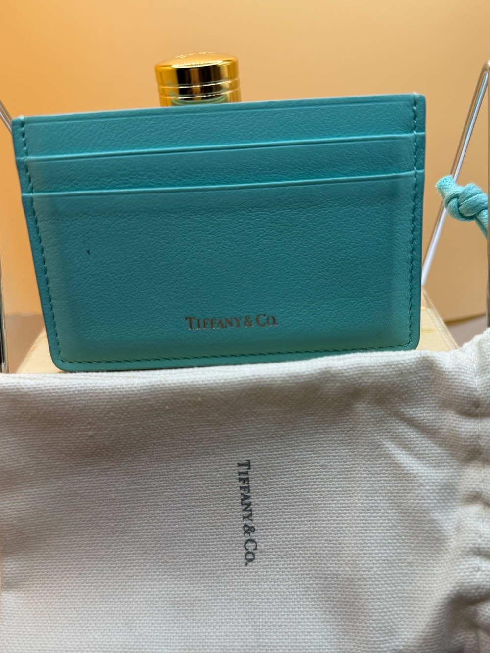 Tiffany & Co. Robin's Egg Blue Leather Card Holder with Gold Logo